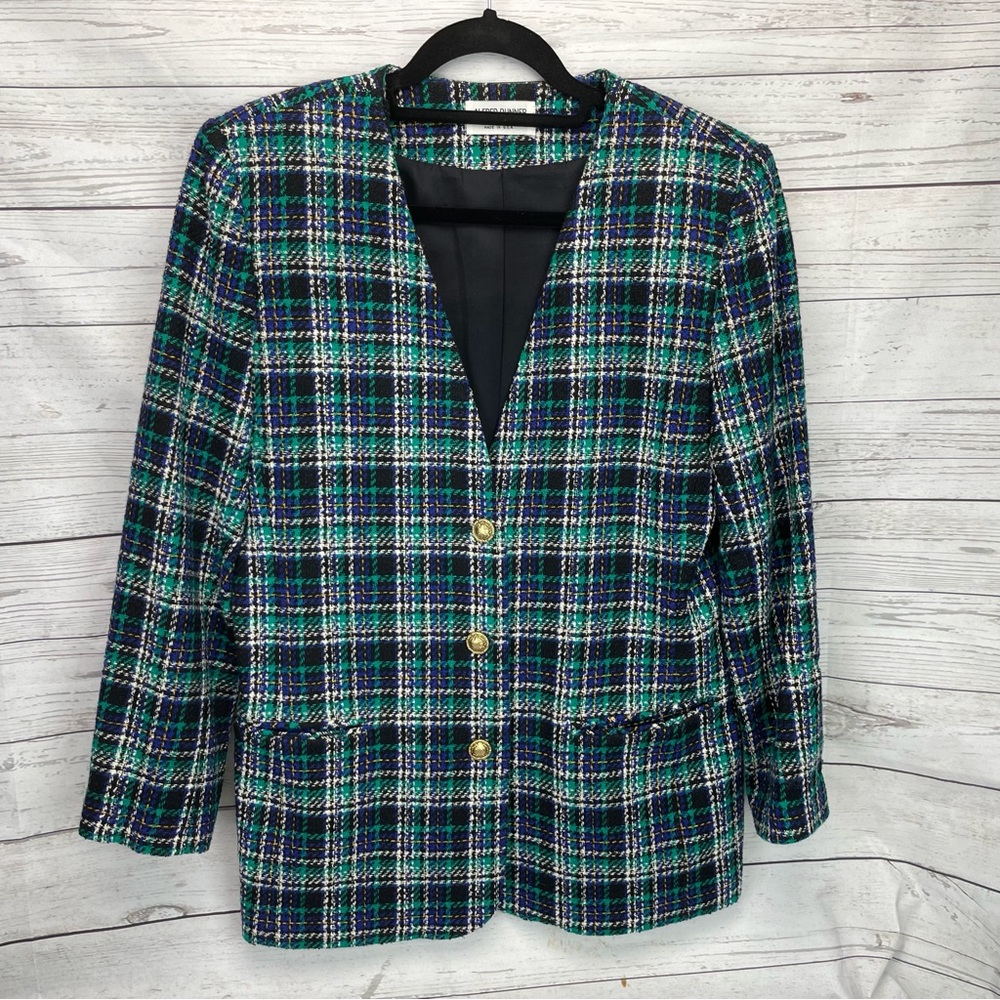 🍁Vintage Alfred Dunner Tweed Blazer Wool Blend Lined Jacket Coat Made USA sz 10